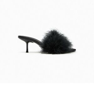 Zara Black Feathered Mules